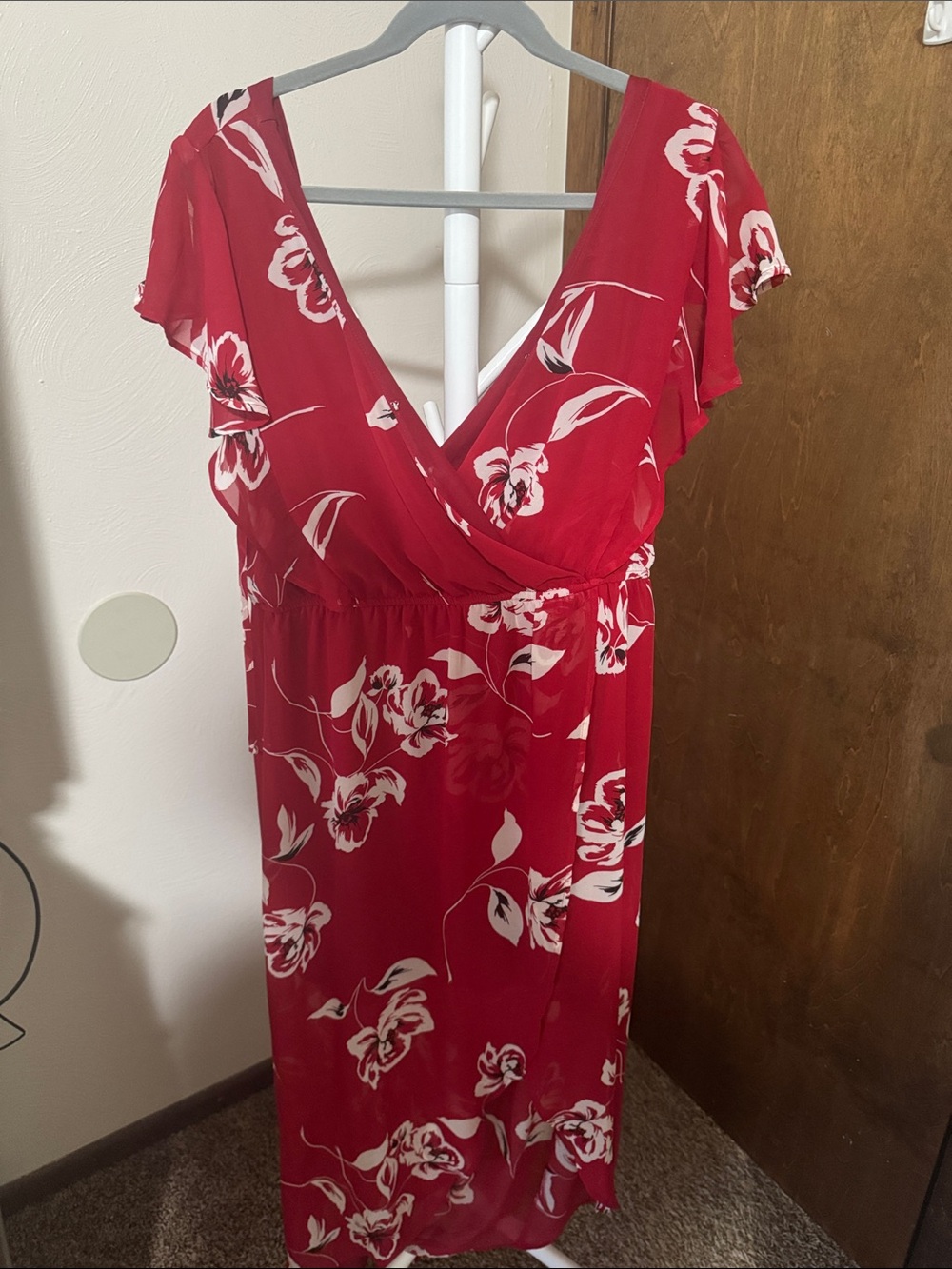 Maurices Red Floral Wrap Maxi Dress